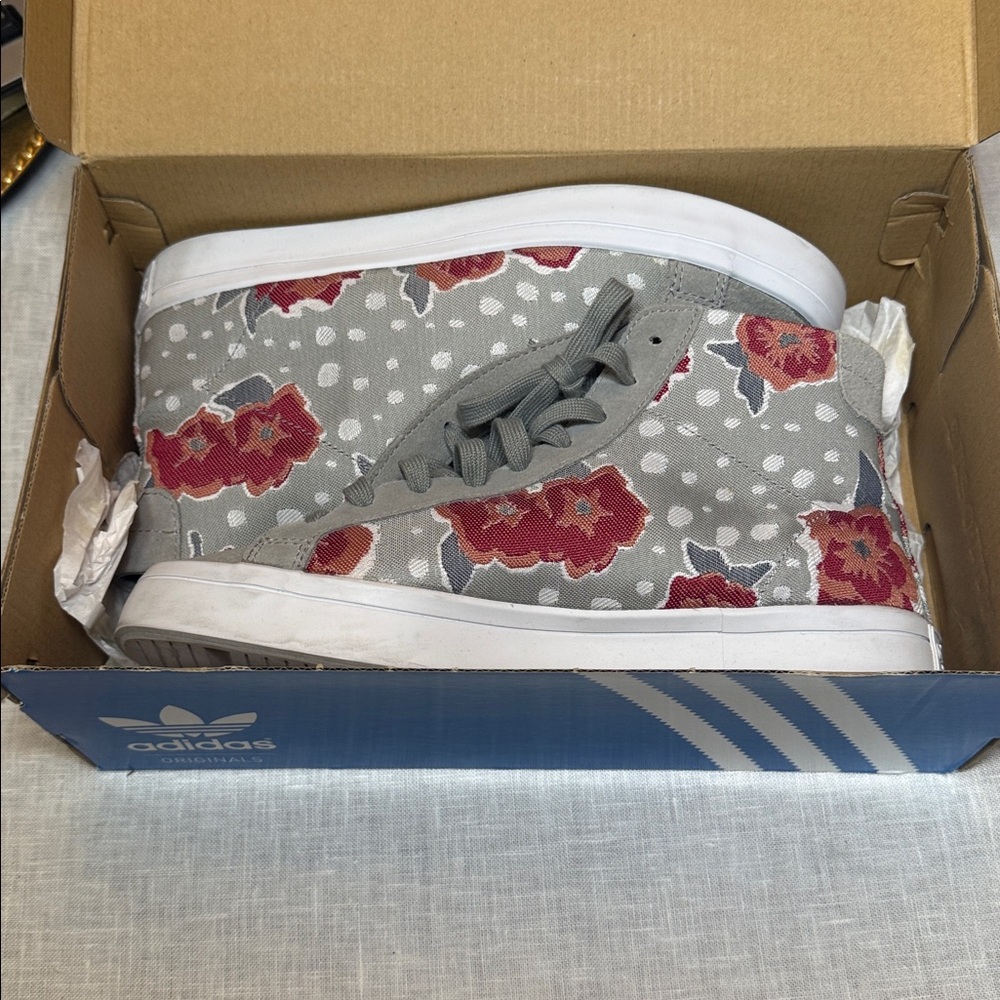 Adidas Women's Gray and Red High-Top Sneakers